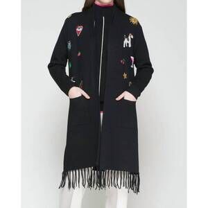 NEW VILAGALLO flecos colorful embroidered patches cardigan in black